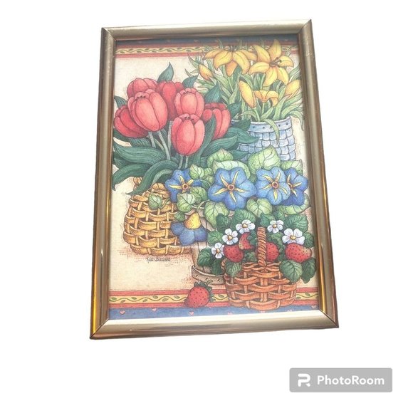 Lisa Blowers 5X7 Vintage Framed Art Print Flower‎ Baskets Bouquets - Picture 1 of 3